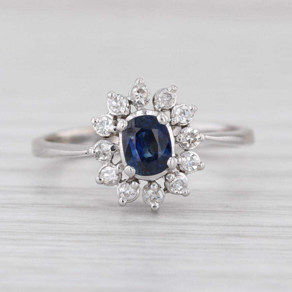 0.62ctw Blue Sapphire Diamond Halo Ring 14k White Gold Size 6.5 Engagement