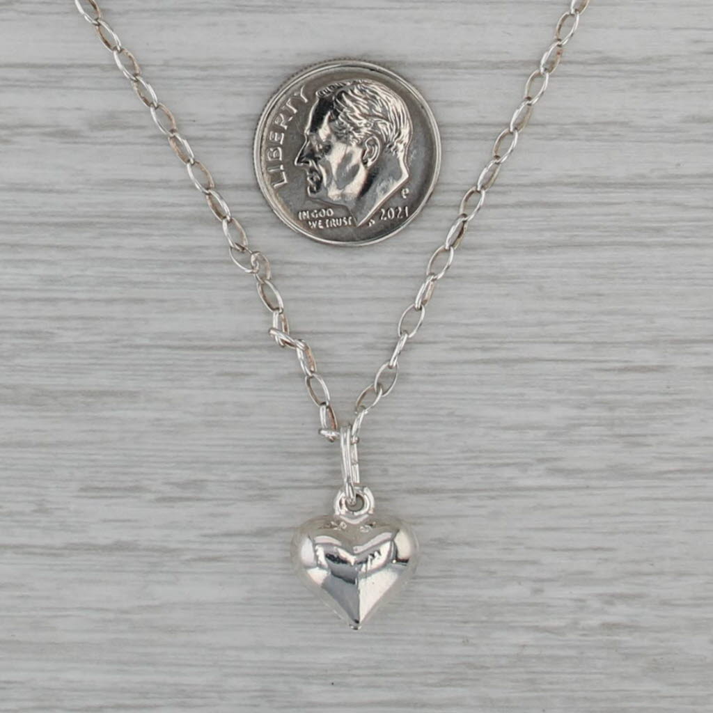 Puffy Heart Pendant Cable Chain Necklace Sterling Silver 20.5" 1.5mm