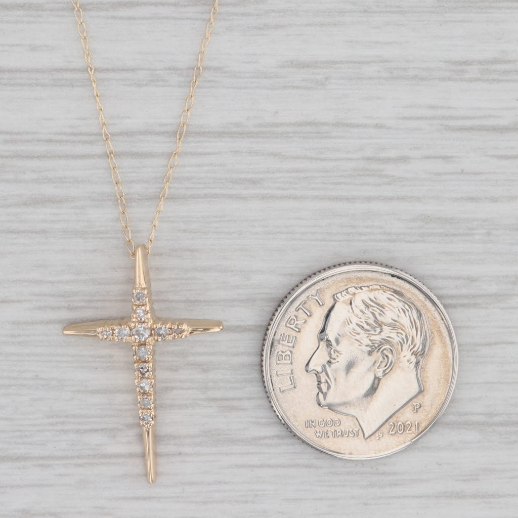 Gray Diamond Cross Pendant Necklace 14k Yellow Gold Curb Chain 19.25"