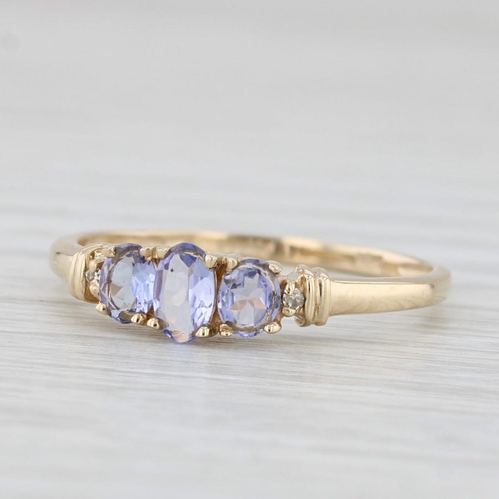 Light Gray 0.65ctw Tanzanite Diamond Ring 10k Yellow Gold 3-Stone Stackable Size 8.25