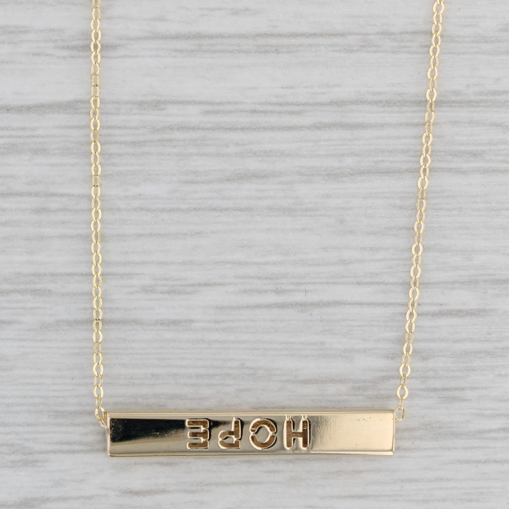 Gray Stenciled Bar Pendant Necklace 14k Yellow Gold Faith Hope Blessed Believe 16-18"