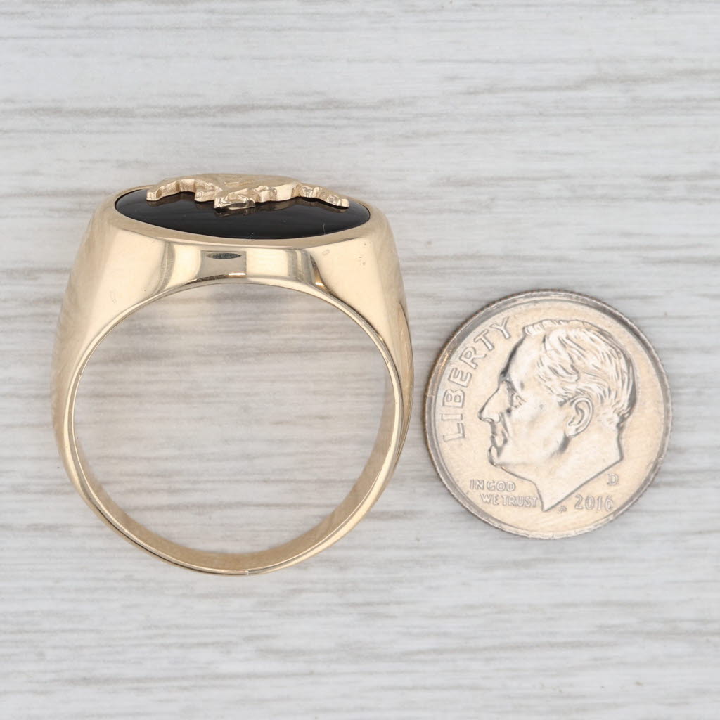 Vintage Ford Mustang Signet Ring 14k Gold Onyx Horse Signet Size 13