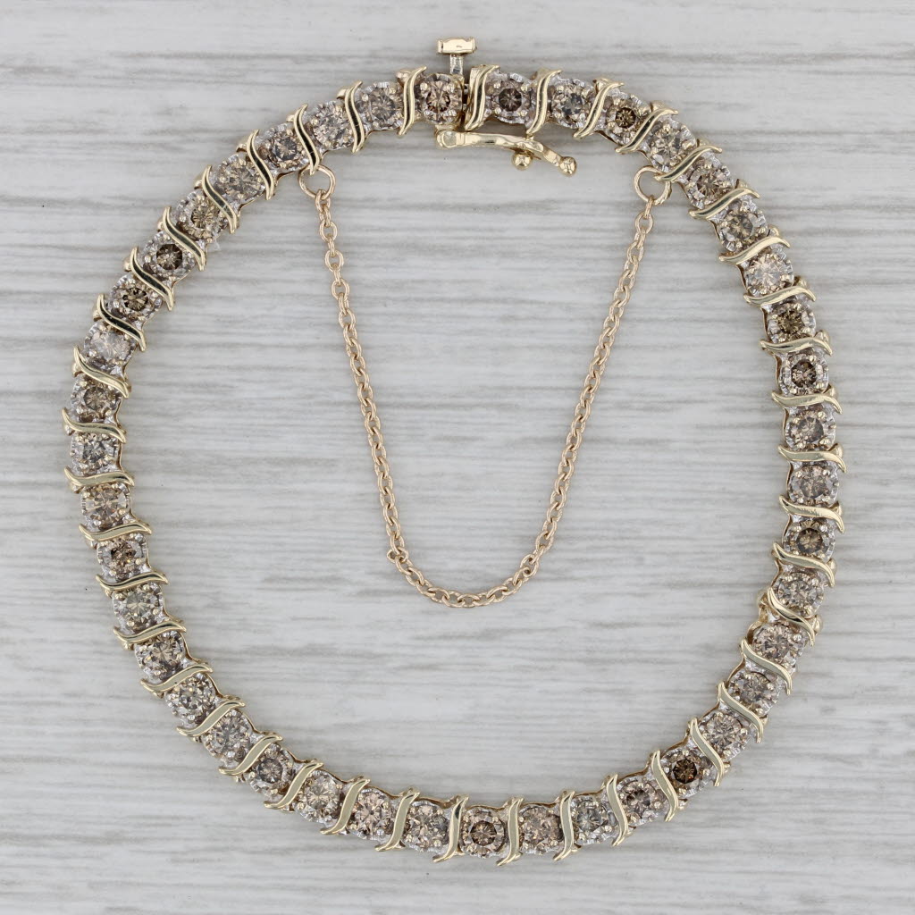 Gray 4.75ctw Diamond Tennis Bracelet 14k Yellow Gold Safety Chain 7"