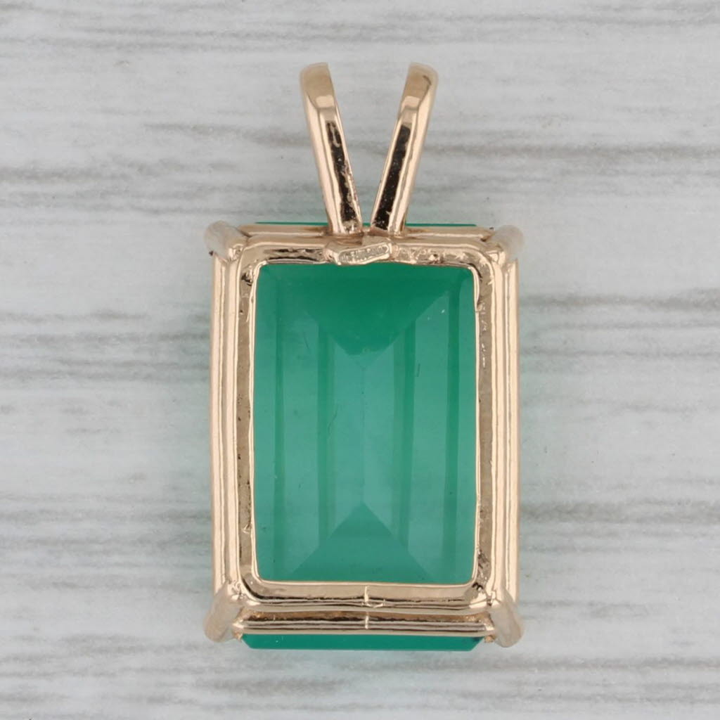 Gray 7.50ct Chalcedony Emerald Cut Solitaire Drop Pendant 14k Yellow Gold