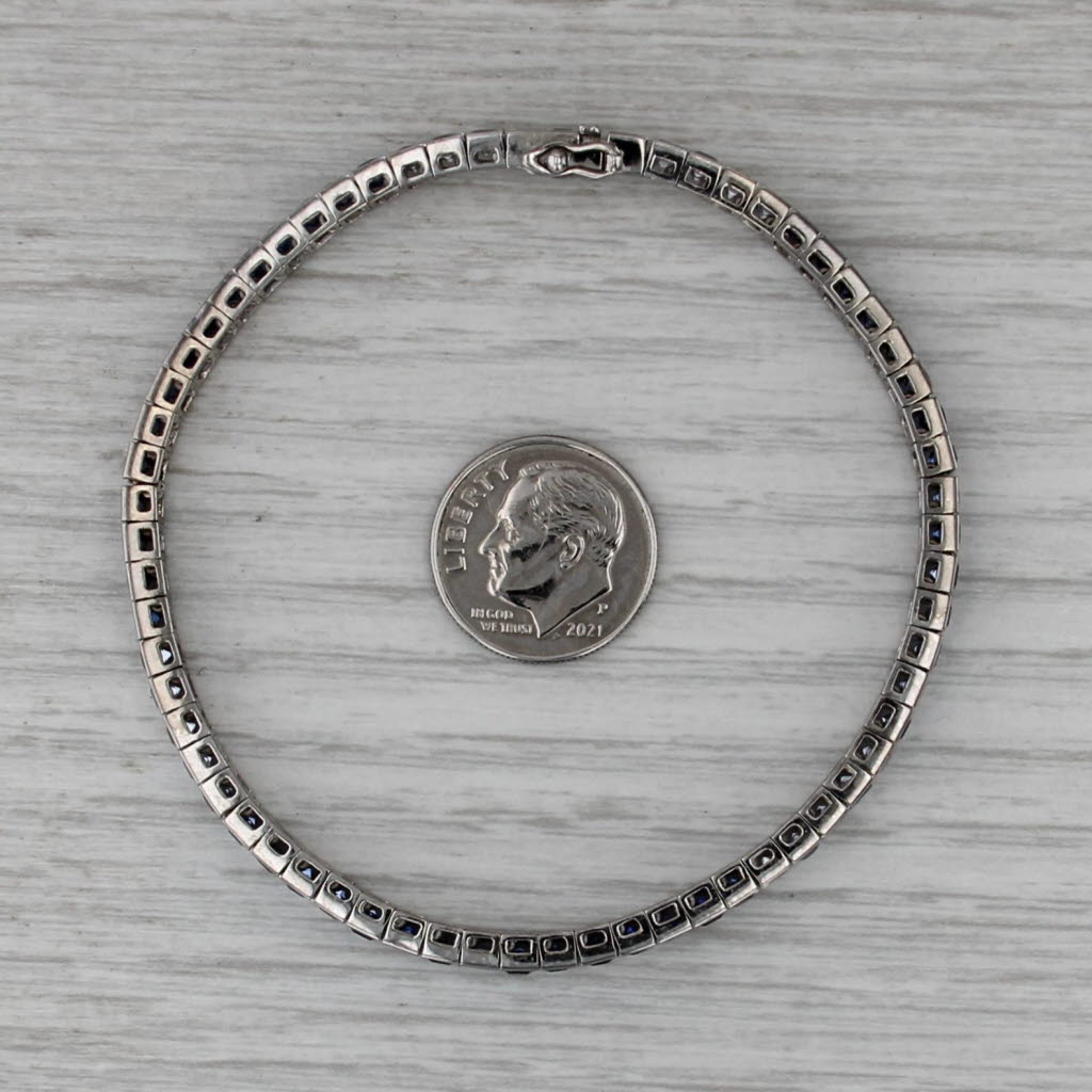 11.50ctw Lab Created Blue Sapphire Tennis Bracelet 10k White Gold 7.25" 4mm