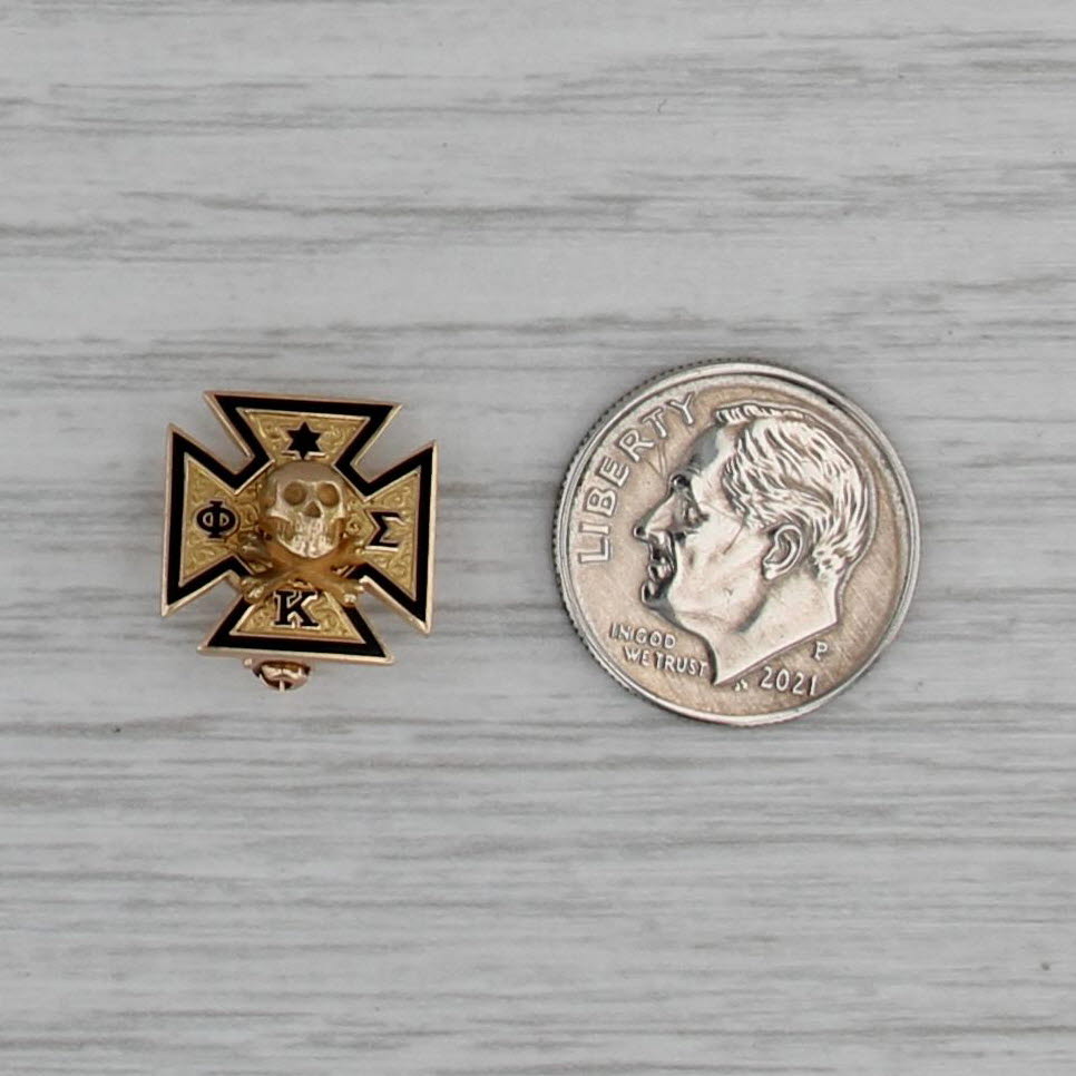 Mini Sigma Phi Kappa Skull Cross Pin 10k Gold 1928 Greek Fraternity Badge