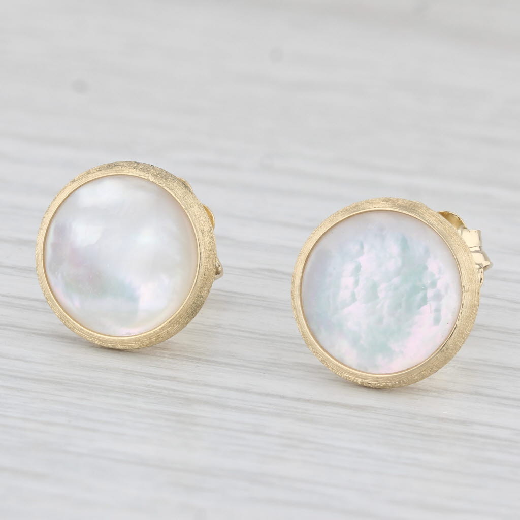 Light Gray Marco Bicego Jaipur Mother of Pearl Stud Earrings 18k Yellow Gold
