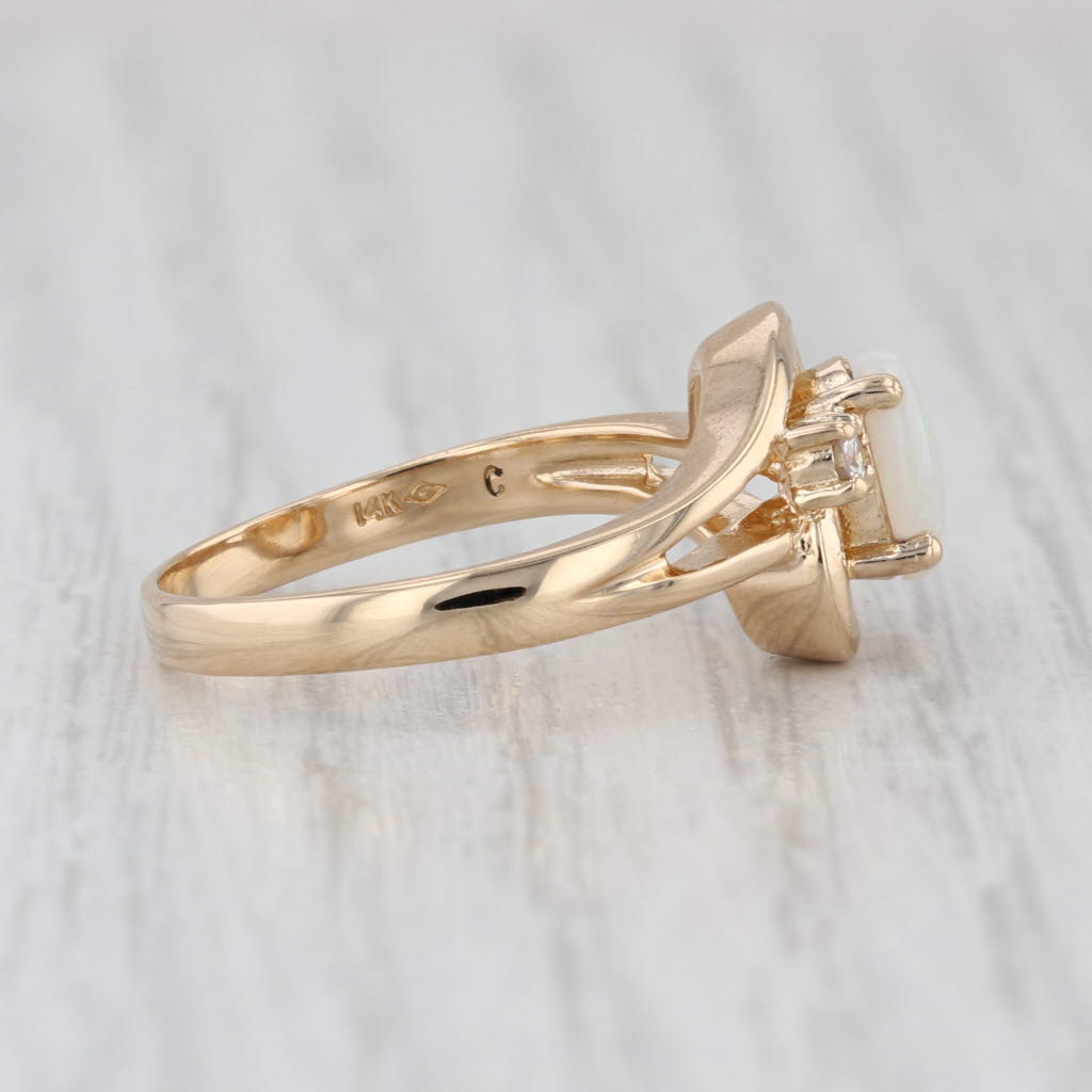 Oval Cabochon Opal Diamond Bypass Ring 14k Yellow Gold Size 6.25