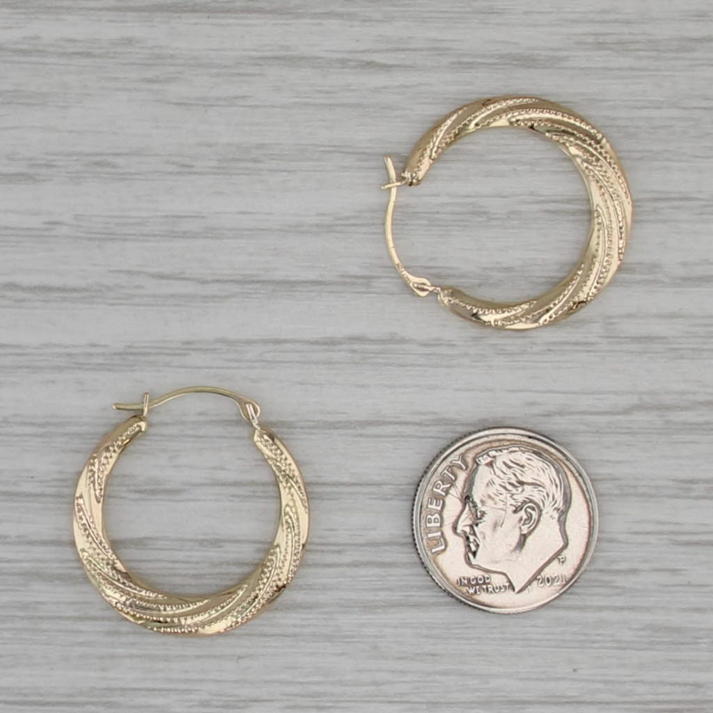 Round Twist Hoop Earrings 14k Yellow Gold Pierced Snap Top Hoops