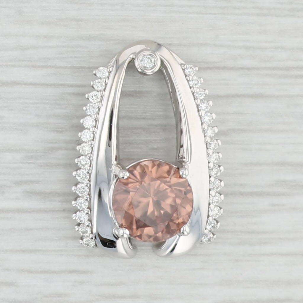 New 2.83ctw Brown Zircon Diamond Pendant 14k White Gold Floating Drop