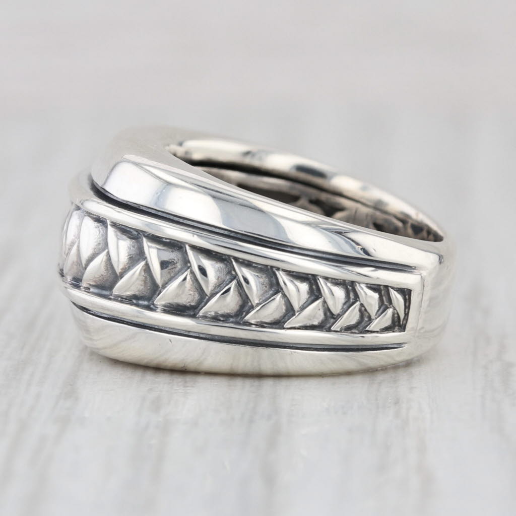 Scott Kay Woven Pattern Ring Sterling Silver Heart Accents Size 5.75 Statement