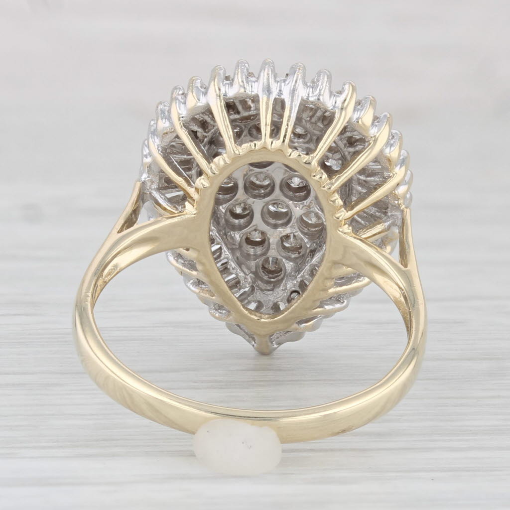 Light Gray 0.72ctw Diamond Cluster Teardrop Ring 10k Yellow Gold Size 7.25 Cocktail