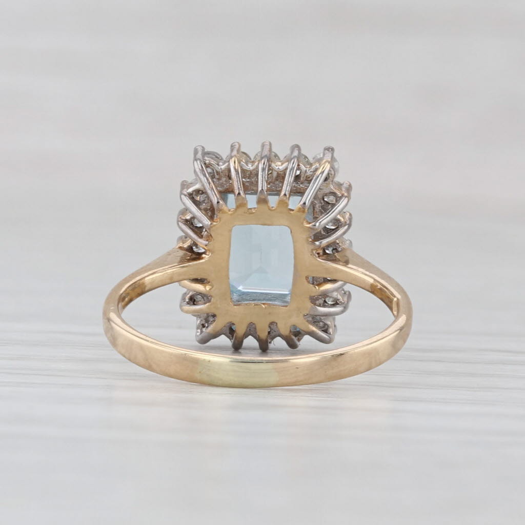 2.20ctw Blue Topaz Diamond Halo Ring 14k Yellow Gold Size 4.25 Emerald Cut