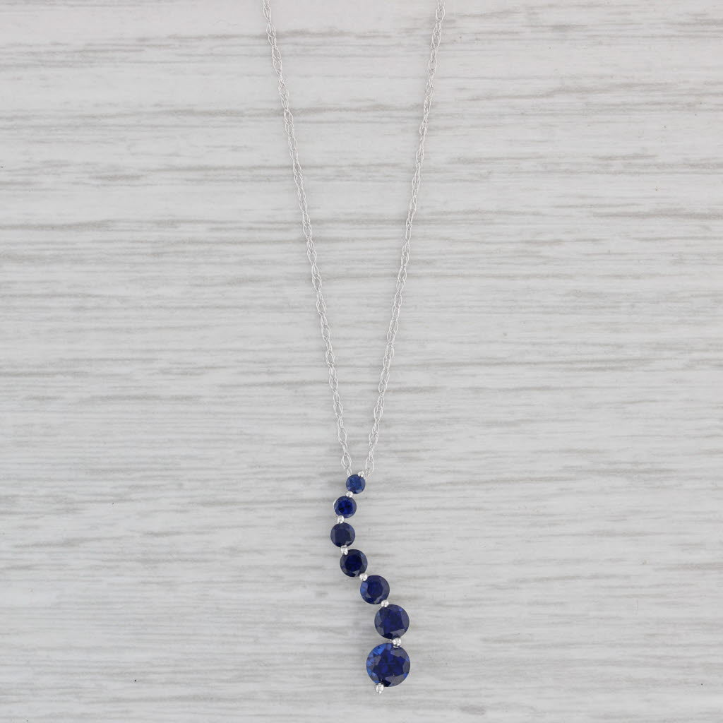 Gray 1.34ctw Lab Created Sapphire Journey Pendant 10k White Gold 18.25" Rope Chain