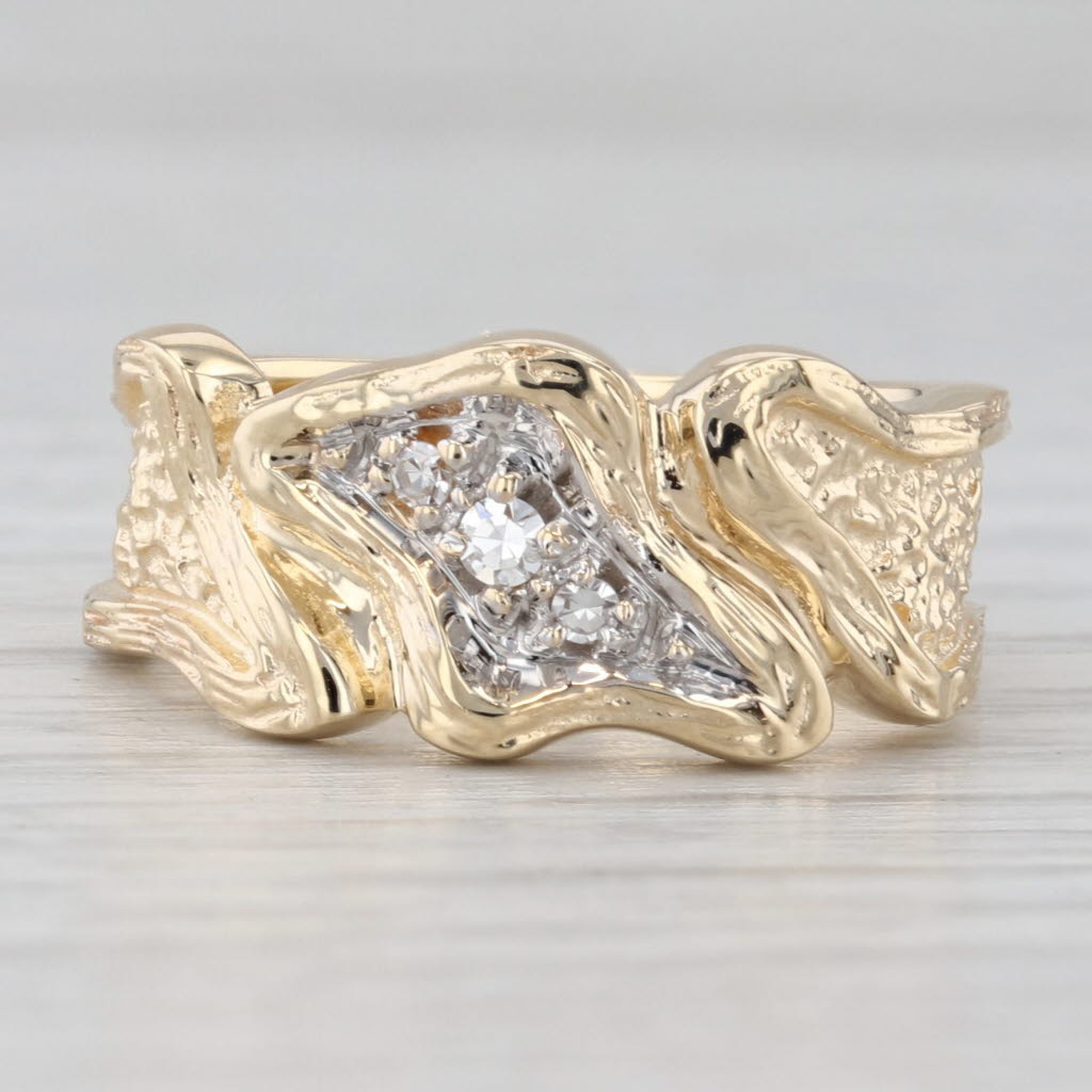 Light Gray Starfire Textured Diamond Bypass Ring 14k Yellow Gold Size 6.5
