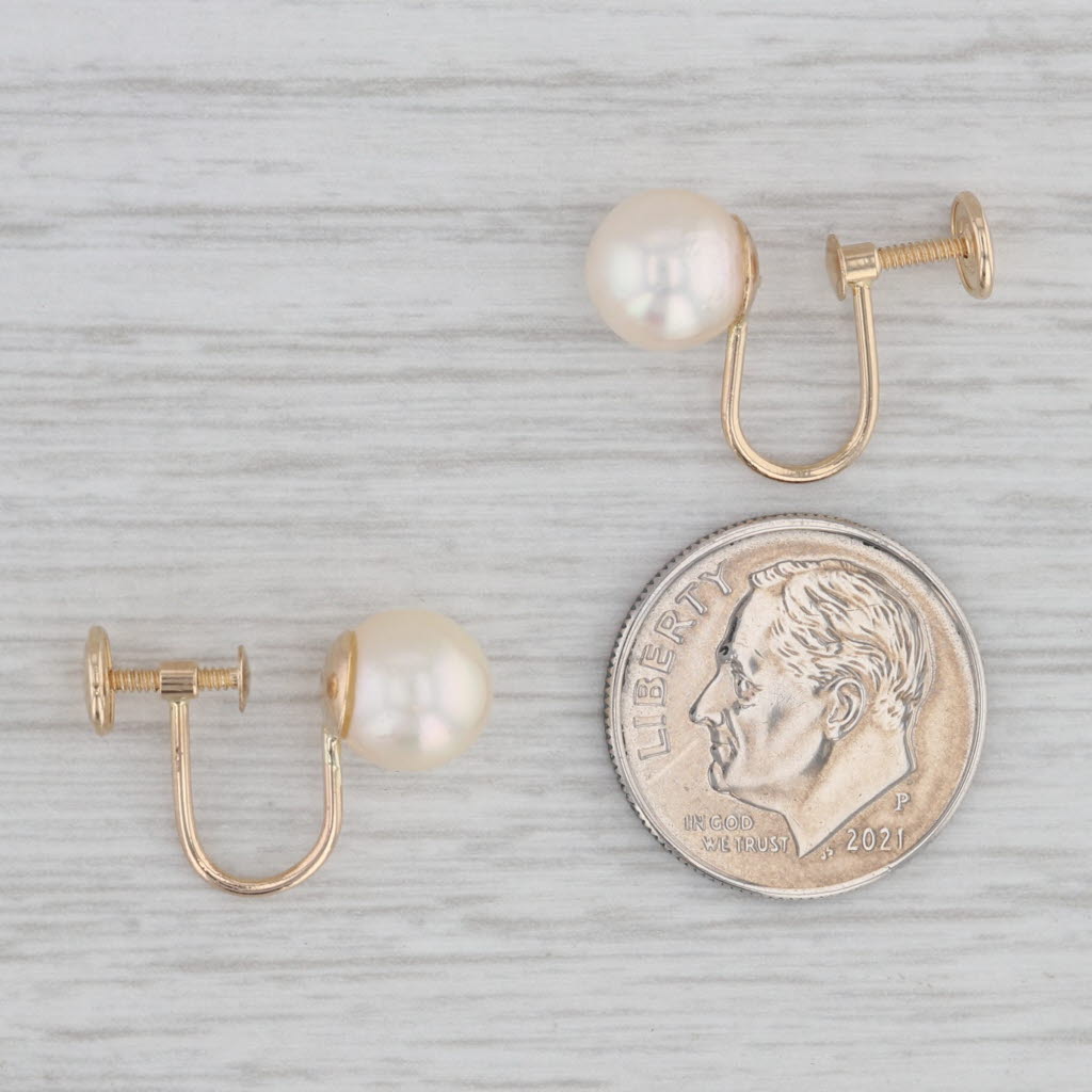 Gray Cultured Pearl Earrings 14k Yellow Gold Screw Back Non Pierced Studs