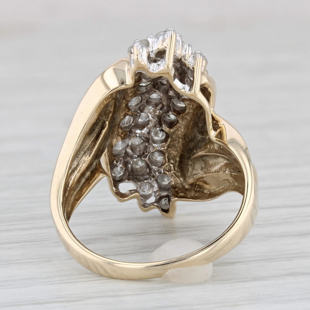 Light Gray 0.78ctw Diamond Cluster Bypass Ring 10k Yellow Gold Size 7.25 Cocktail