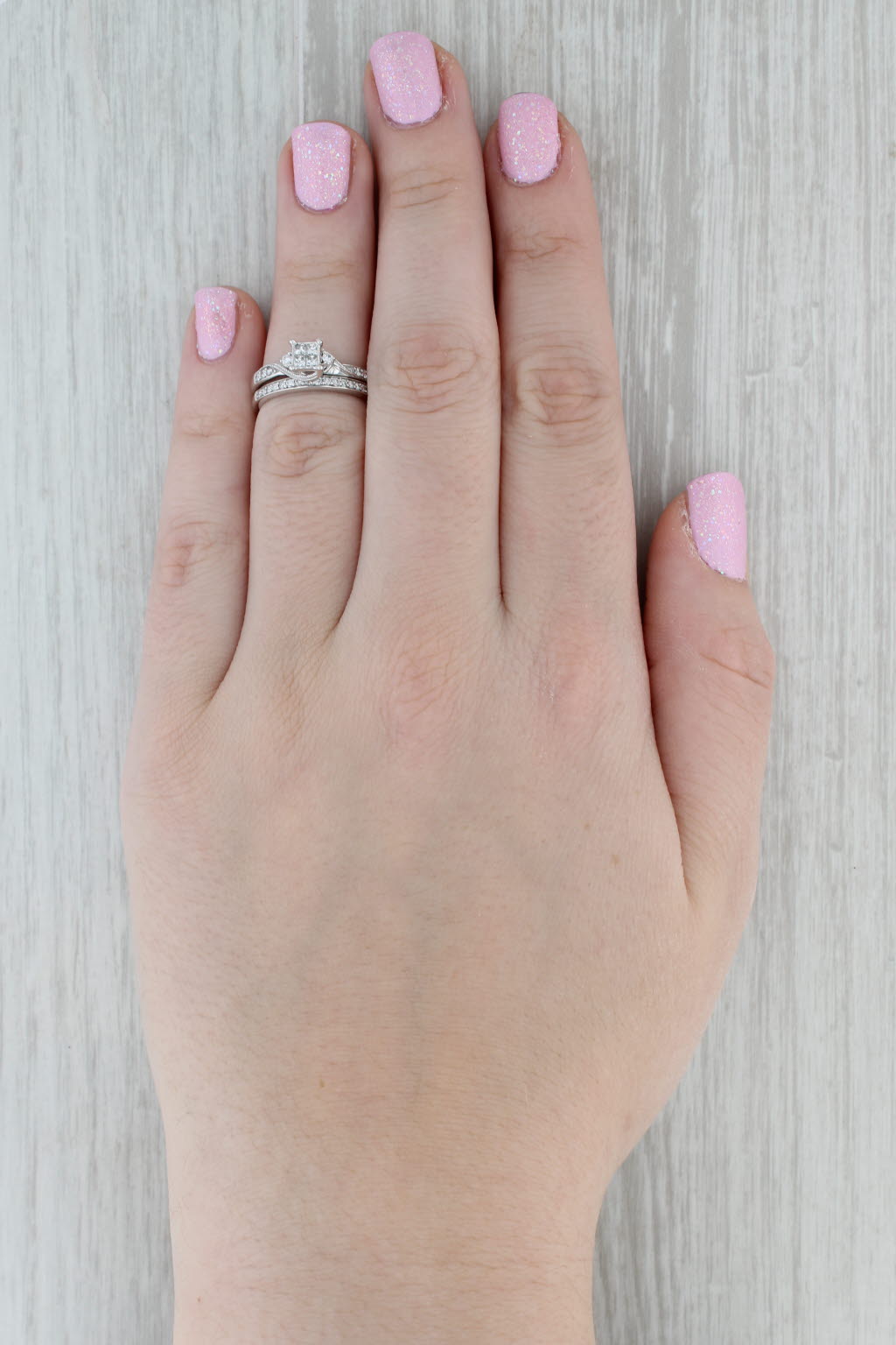 Gray 0.27ctw Diamond Engagement Ring Wedding Band Bridal Set 10k White Gold Size 5