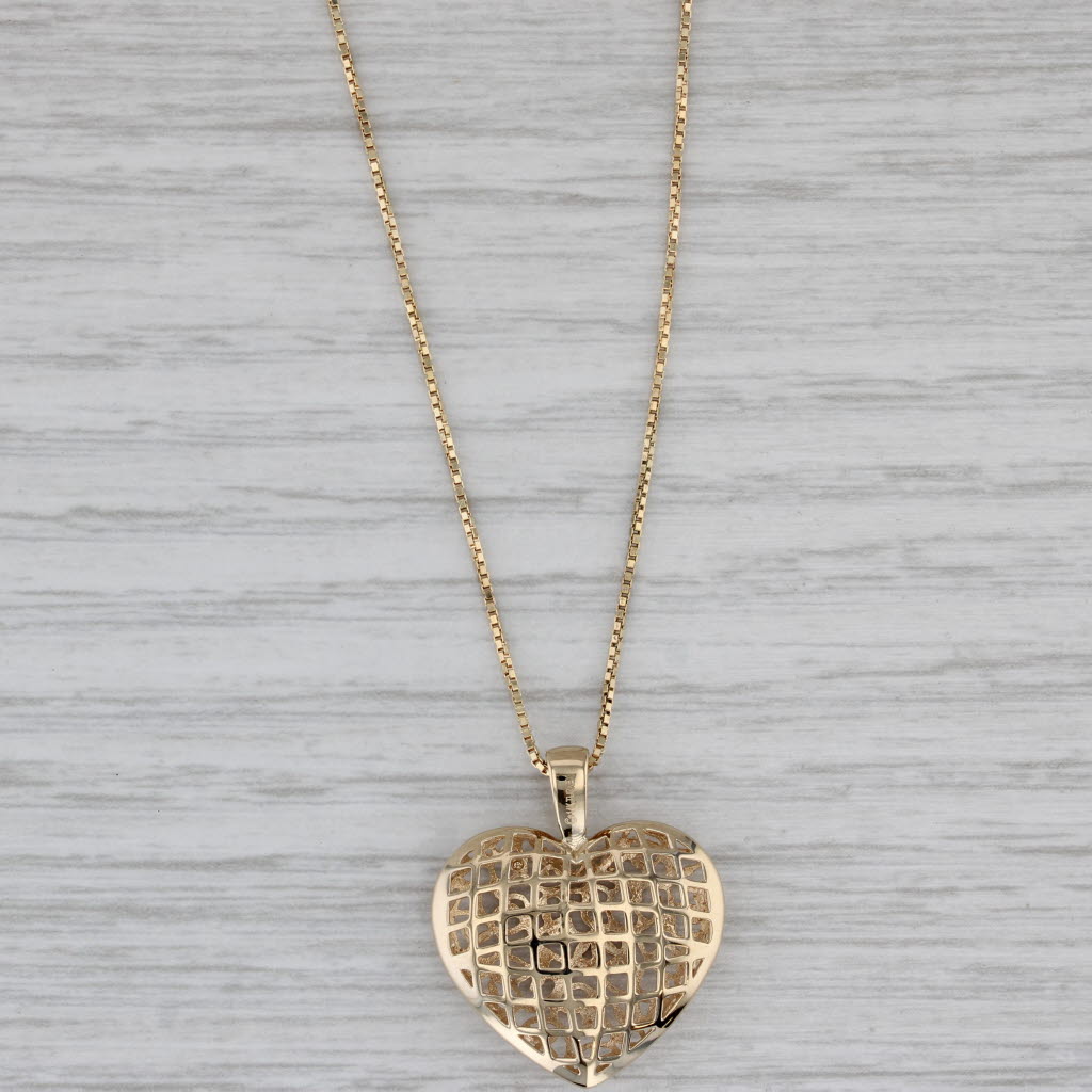 Gray Open Heart Pendant Necklace 14k Yellow Gold 18" Box Chain