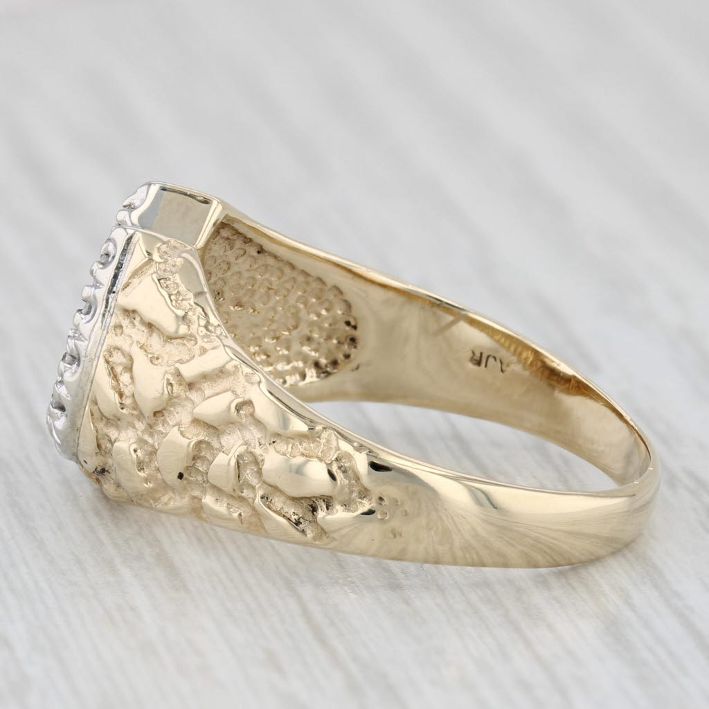 Light Gray Diamond Horseshoe Ring 10k Yellow White Gold Size 11.25 Nugget Band Western