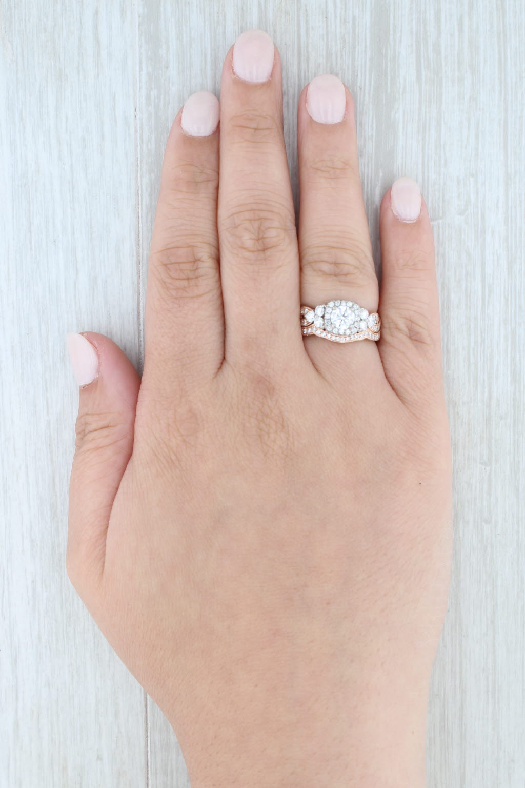 Light Gray Neil Lane 1.73ctw Diamond Halo Engagement Ring Wedding Band Bridal Set 14k Gold