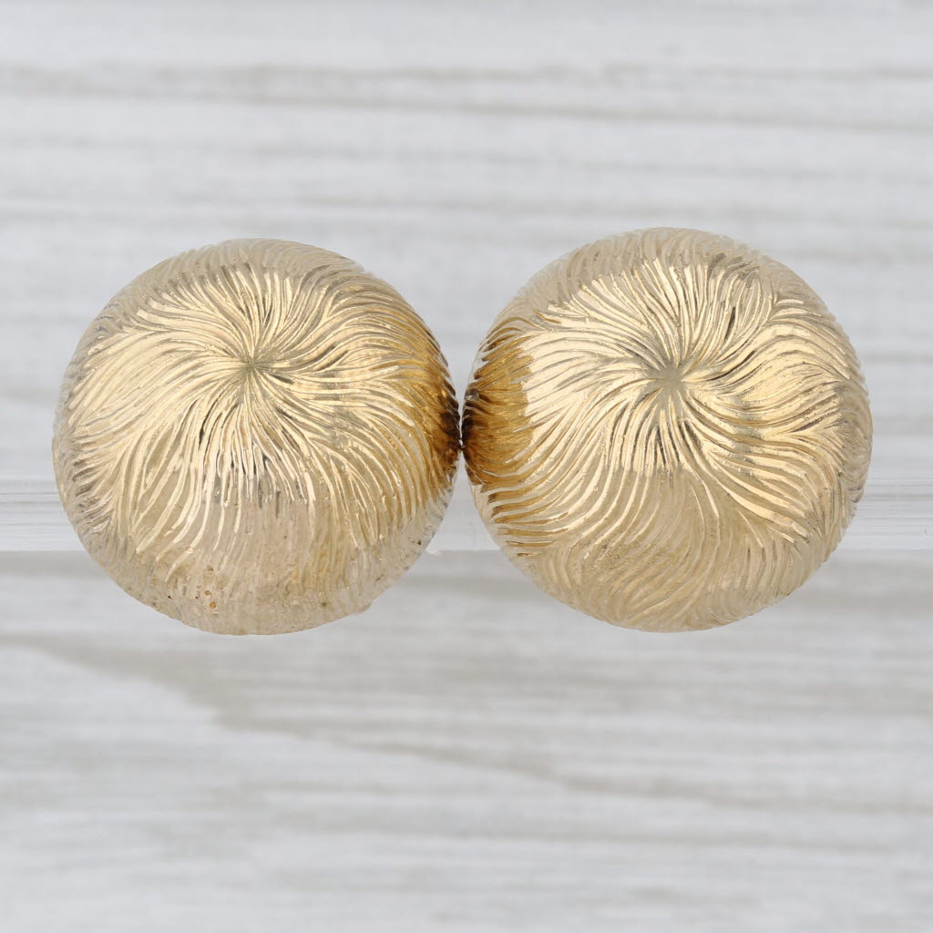 Tiffany & Co Patterened Button Stud Earrings 18k Yellow Gold Clip On Omega Backs
