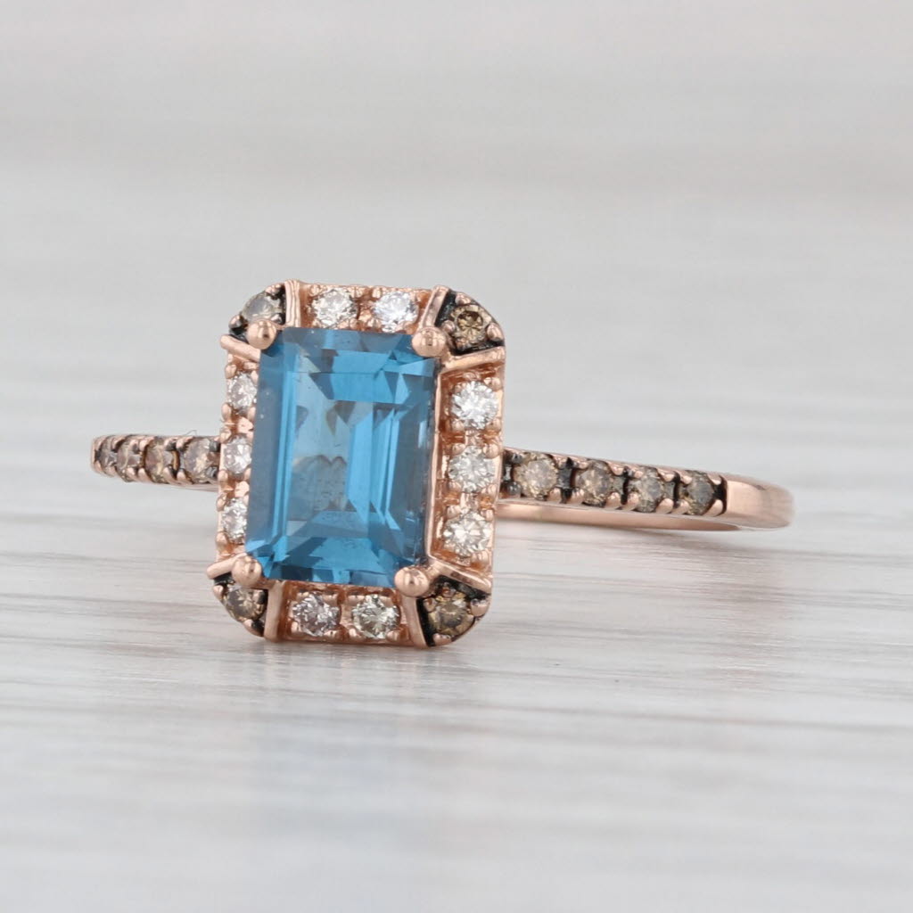 Le Vian Blue Topaz Diamond Halo Ring 14k Rose Gold Size E