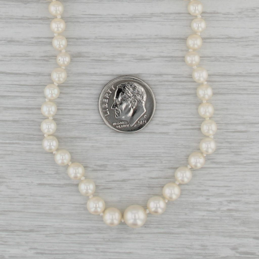 Vintage Graduated Cultured Pearl Single Bead Strand Necklace 14k Gold 20.5"
