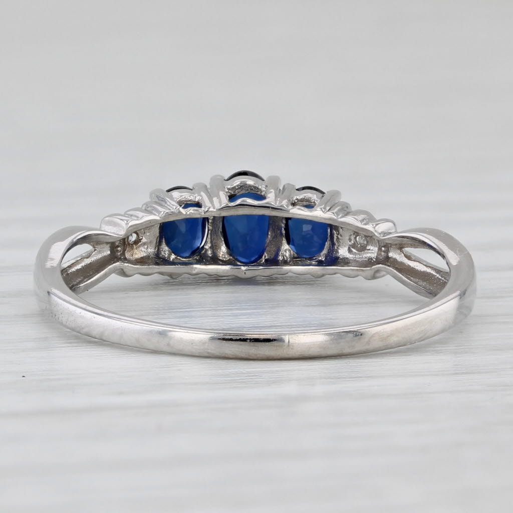 Light Gray 0.80ctw Oval 3-Stone Lab Created Blue Sapphire Ring 10k White Gold Size 8.25