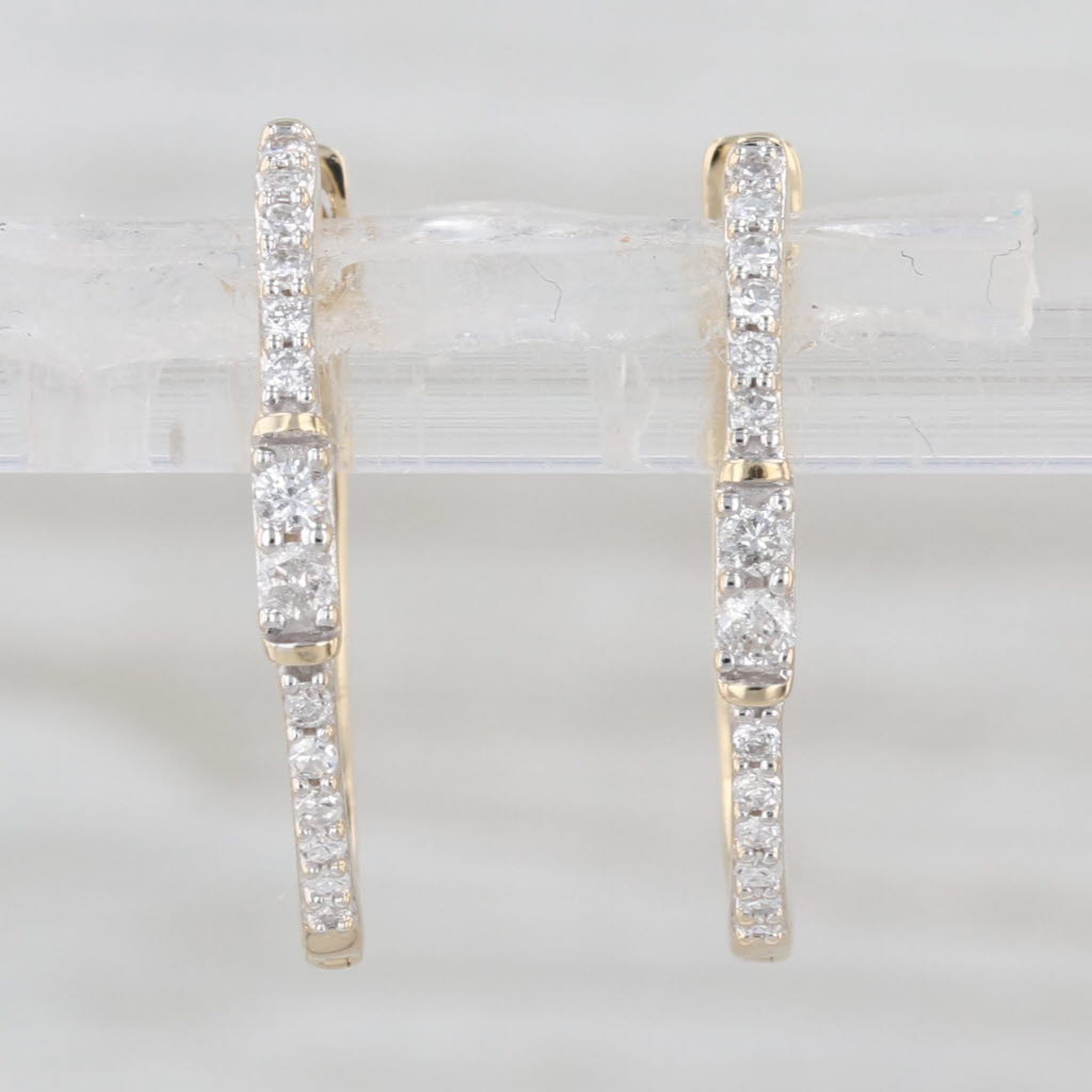 0.19ctw Diamond Oval Hoop Earrings 14k Yellow Gold Hinged Snap Top Hoops