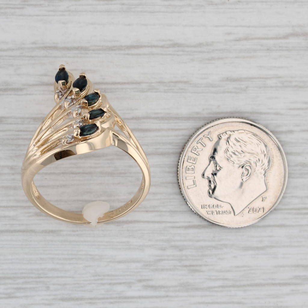 Gray 0.44ctw Blue Sapphire Spray Ring 14k Yellow Gold Size 7.25 Diamond Accents