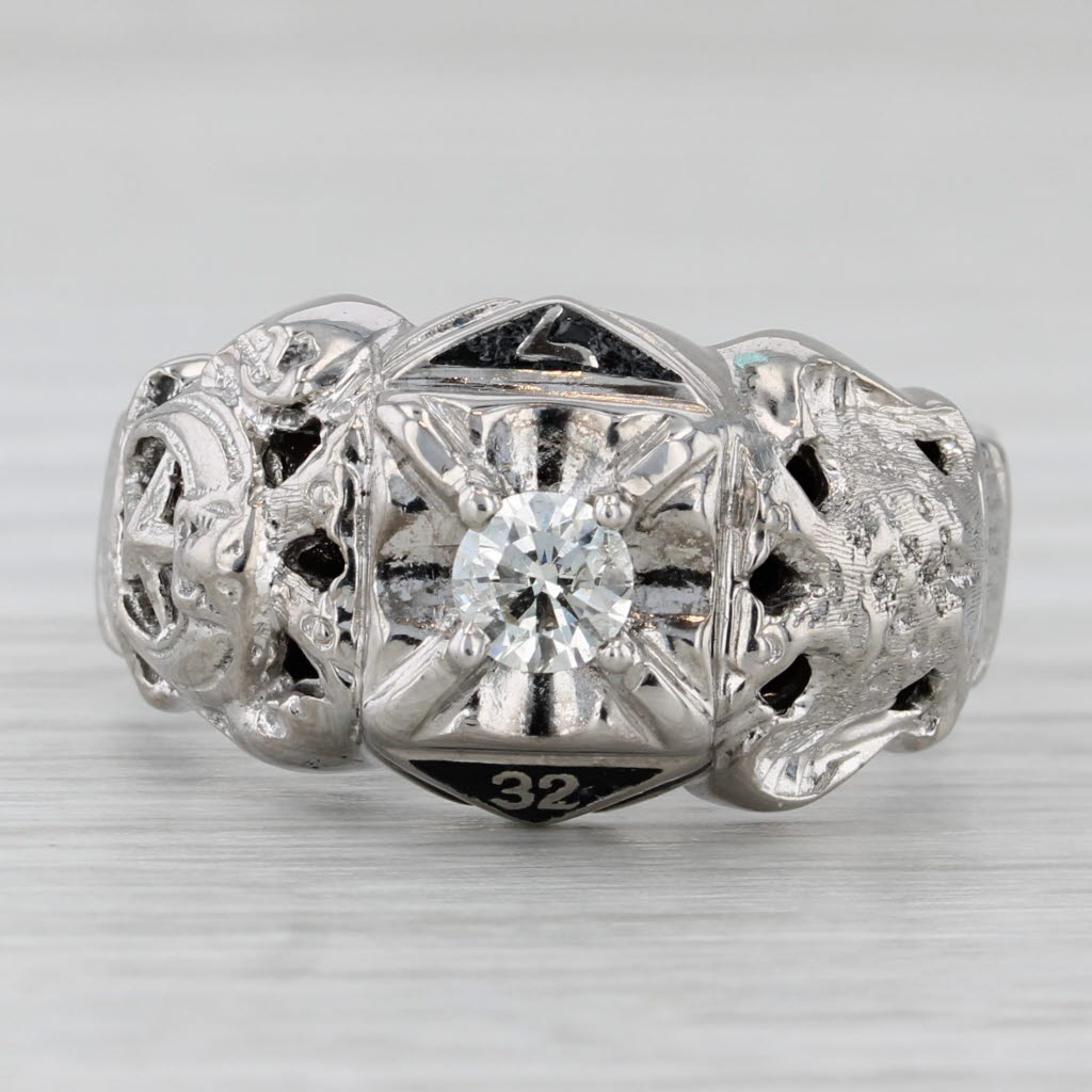 Gray 0.38ct Diamond Masonic Scottish Rite Ring 10k Gold Eagle Signet Yod 32nd Degree