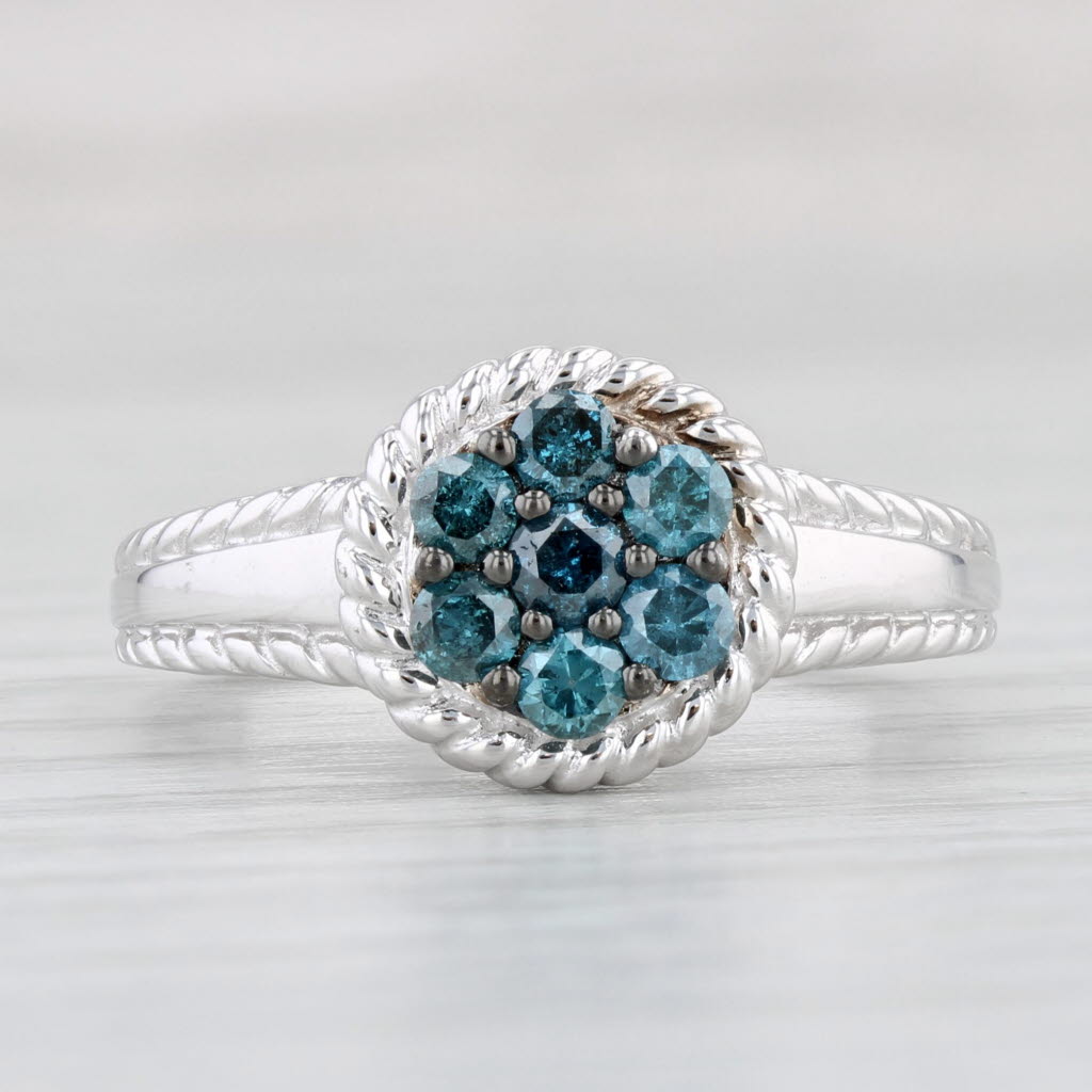 Light Gray 0.33ctw Teal Blue Diamond Cluster Ring 10k White Gold Size 7 Engagement