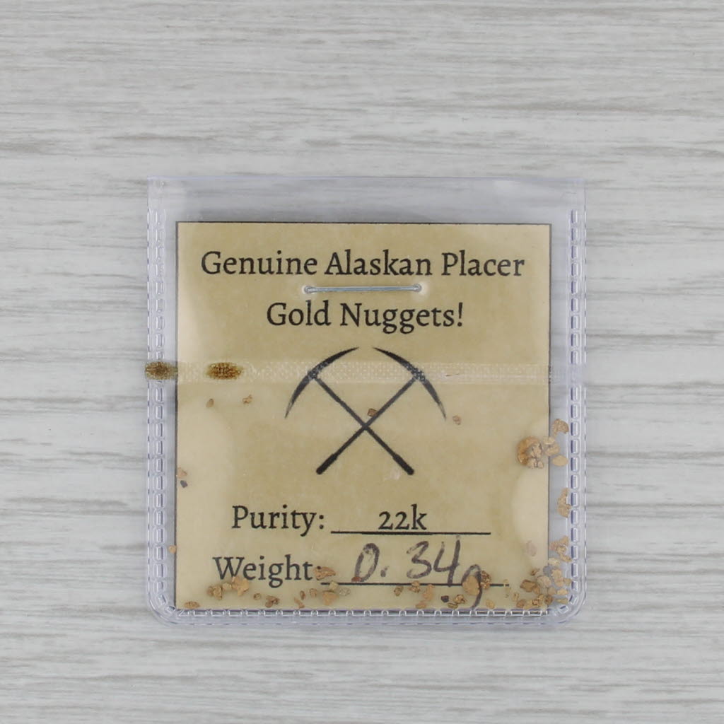 Genuine Alaskan Placer Gold Nuggets w/ Card 0.34 Grams 16k-18k Yellow Gold