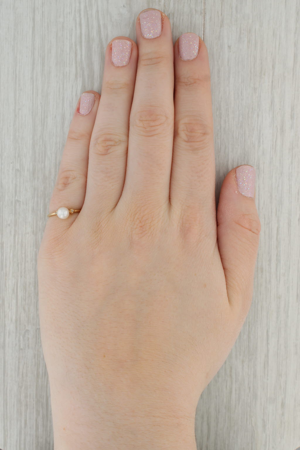 Dark Gray Cultured Pearl Solitaire Ring 14k Yellow Gold Size 6 Diamond Accents