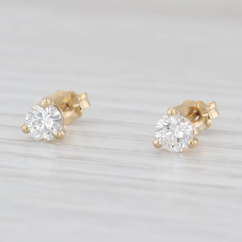 New 0.69ctw Round Diamond Solitaire Stud Earrings 14k Gold Studs