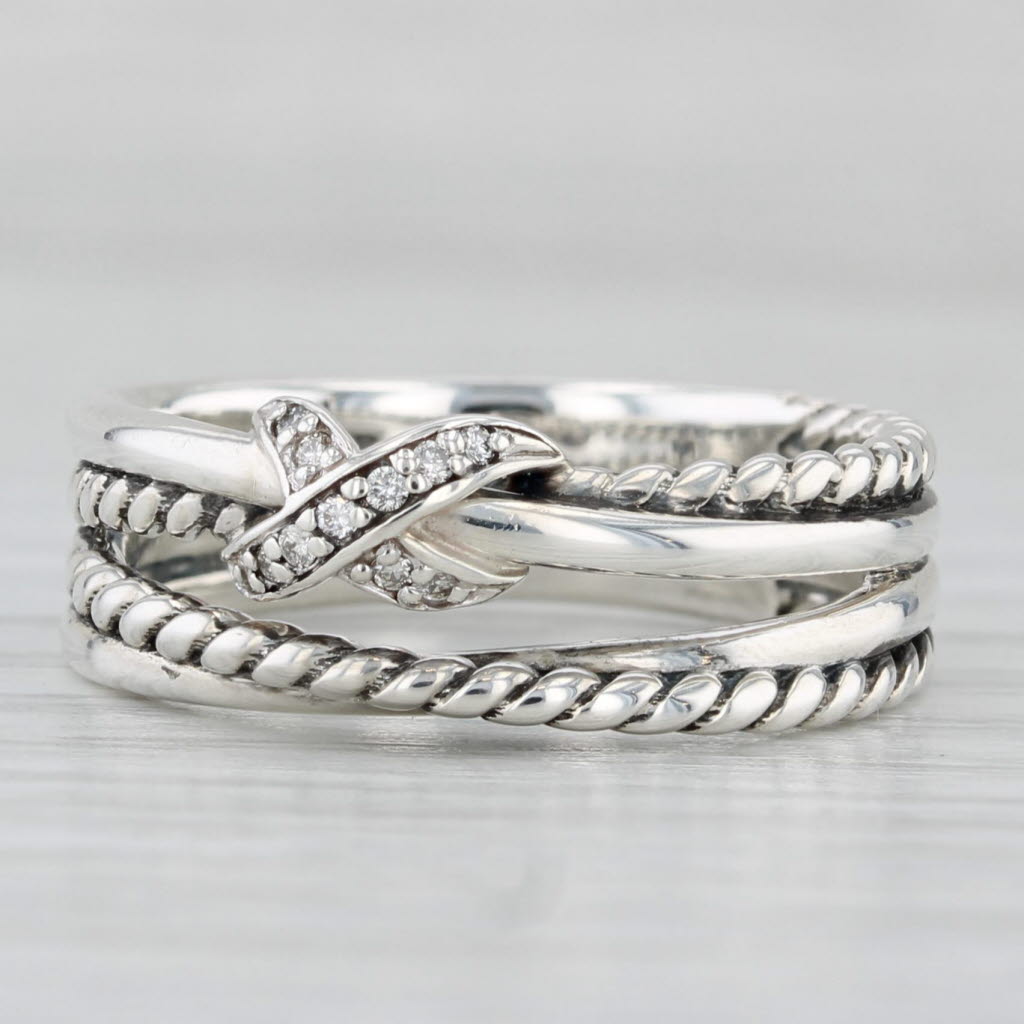 Light Gray David Yurman Diamond X Crossover Ring Sterling Silver Size 7.25 Multiband