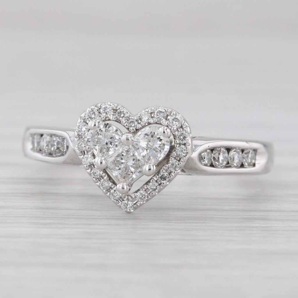 Light Gray 0.51ctw Diamond Heart Halo Engagement Ring 14k White Gold Size 7