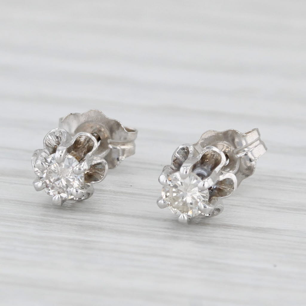 Light Gray 0.18ctw Diamond Round Solitaire Buttercup Stud Earrings 10k White Gold