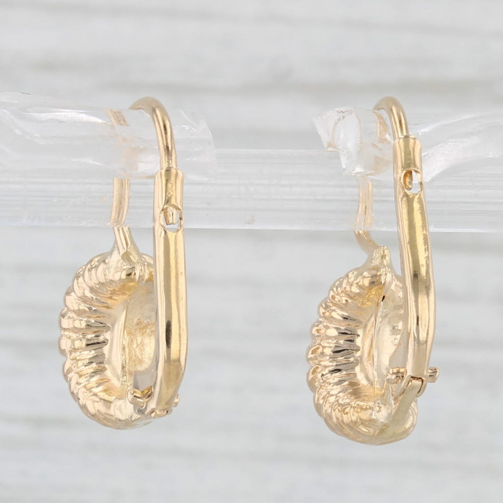Light Gray Scalloped Croissant Drop Earrings 18k Yellow Gold Lever Backs