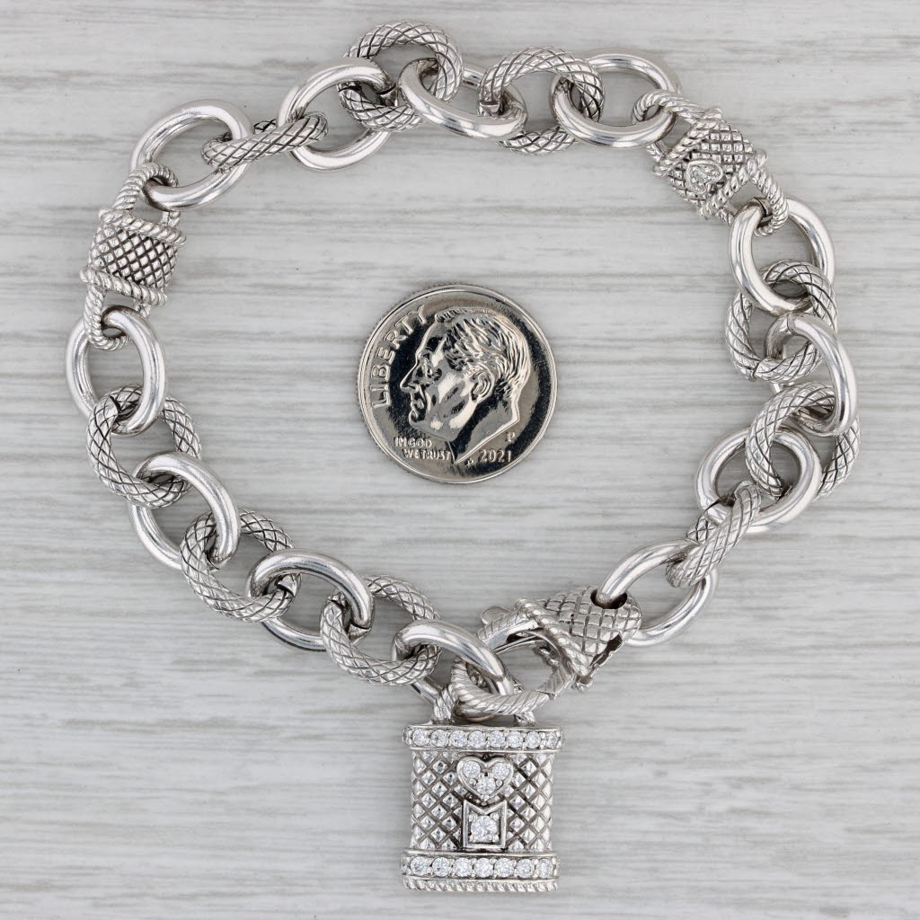 Gray 0.47ctw Cubic Zirconia Lock Charm Bracelet Sterling Silver Judith Ripka 7.25"