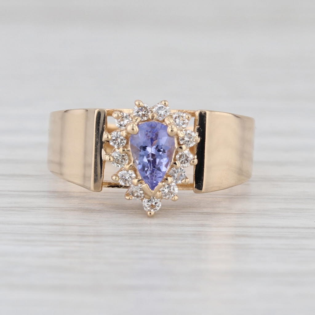 0.60ctw Tanzanite Diamond Halo Ring 14k Yellow Gold Size 6.25 Cathedral Band