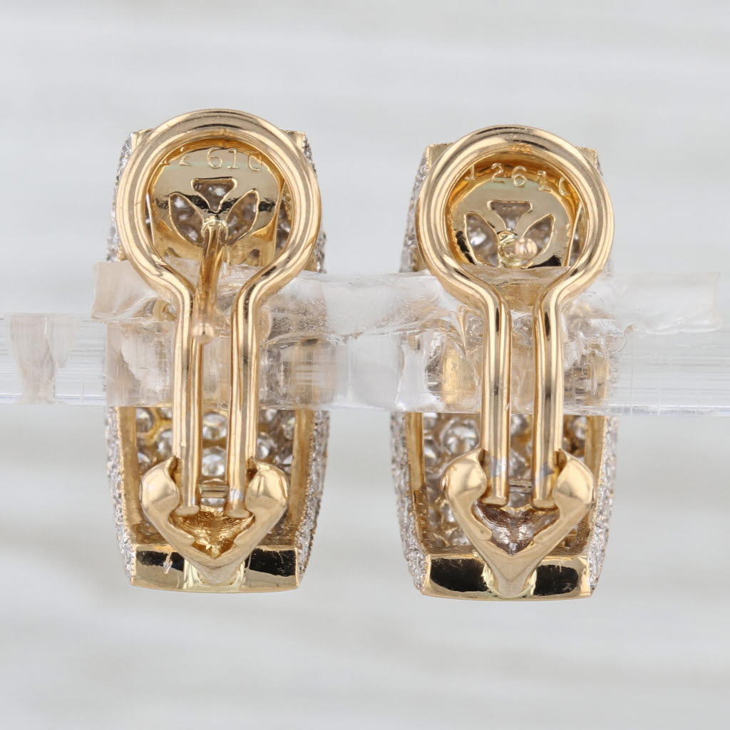 2.28ctw Pave Diamond Half Hoop Earrings 18k Yellow Gold Omega Back Drops