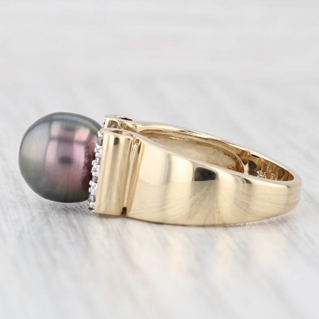 Light Gray 9.1mm Cultured Black Pearl Bead 0.10ctw Diamond Ring 14k Yellow Gold Size 6.25