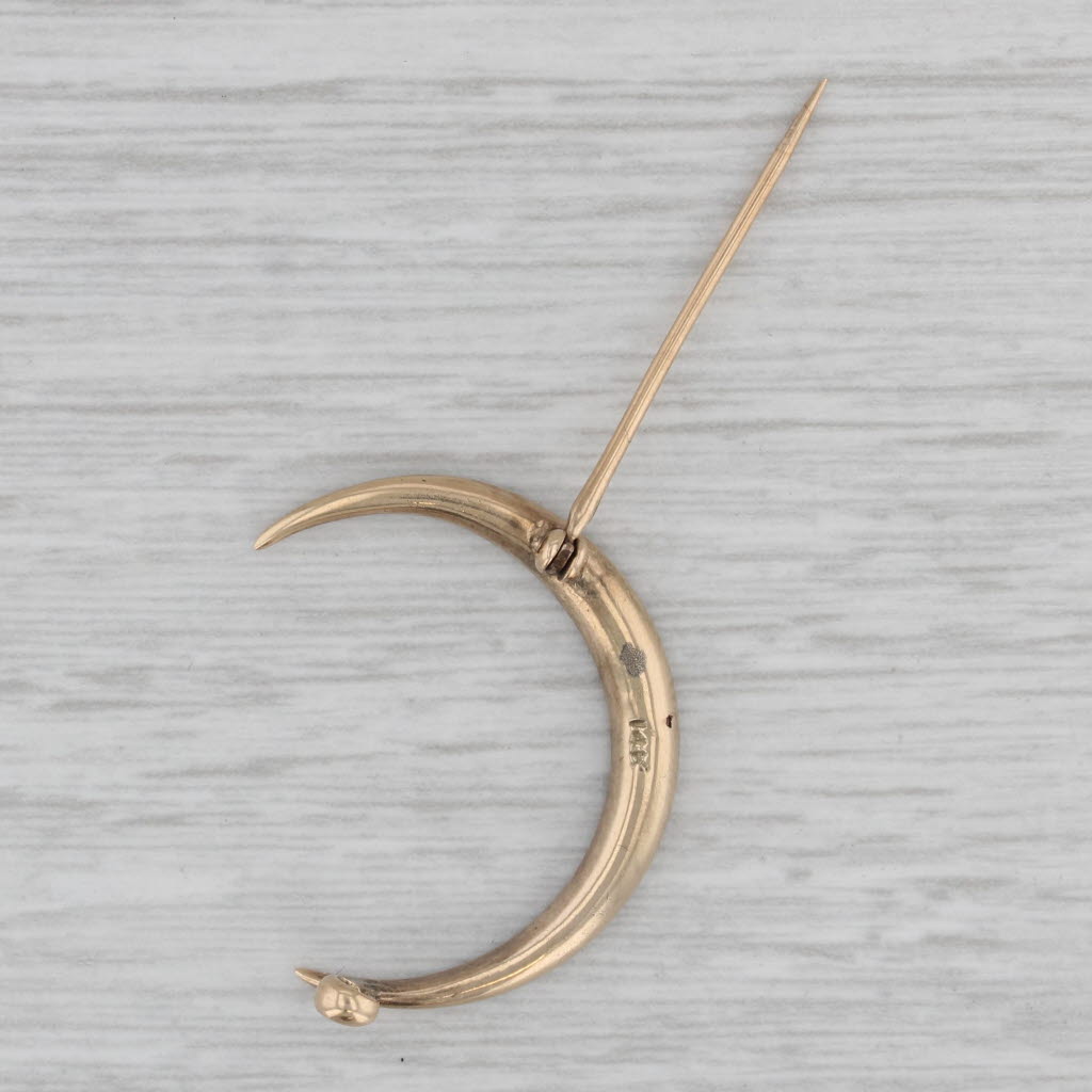 Gray Vintage Seed Pearl Crescent Moon Brooch 14k Gold Pin