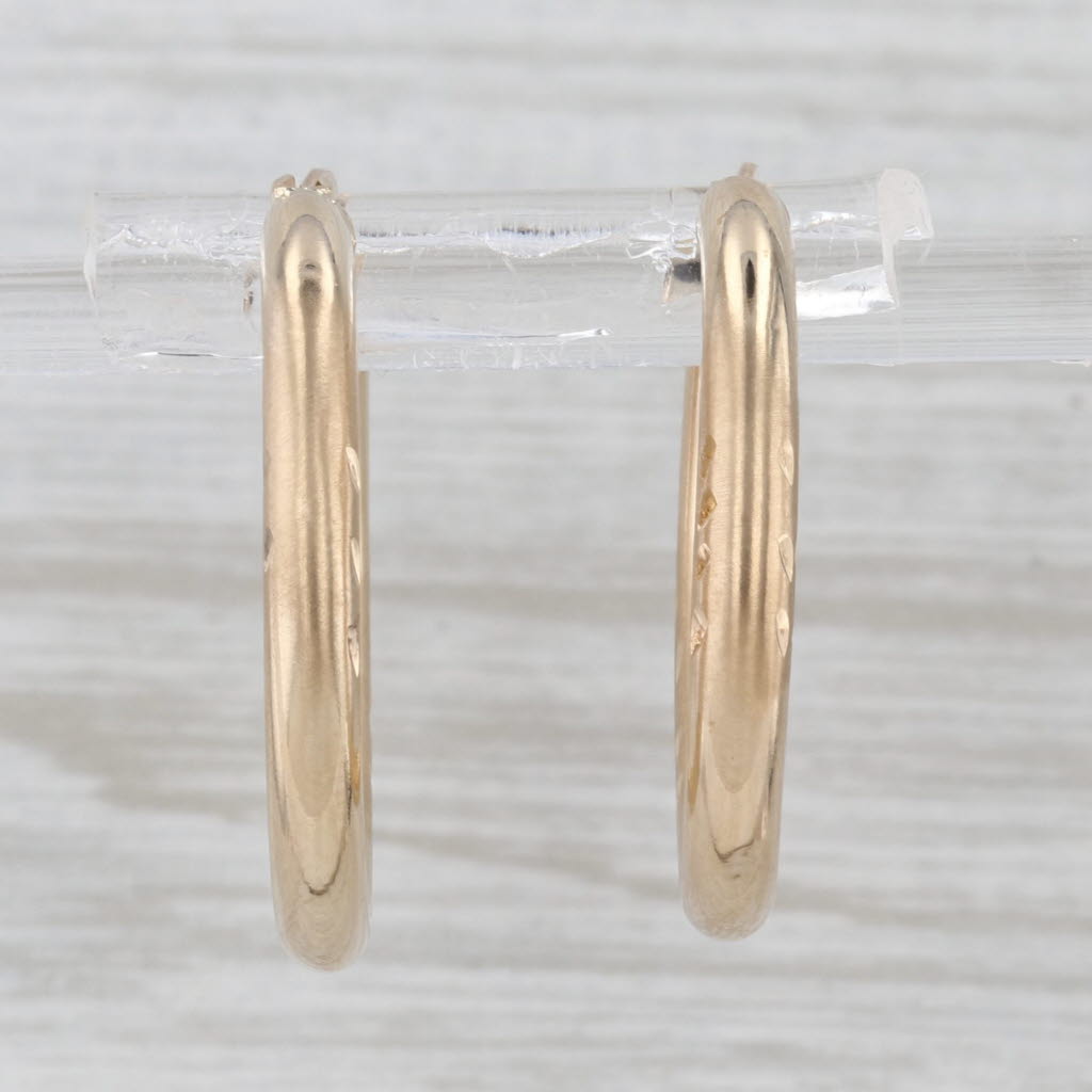 Vine Etched Pattern Hoop Earrings 10k Yellow Gold Snap Top Round Hoops