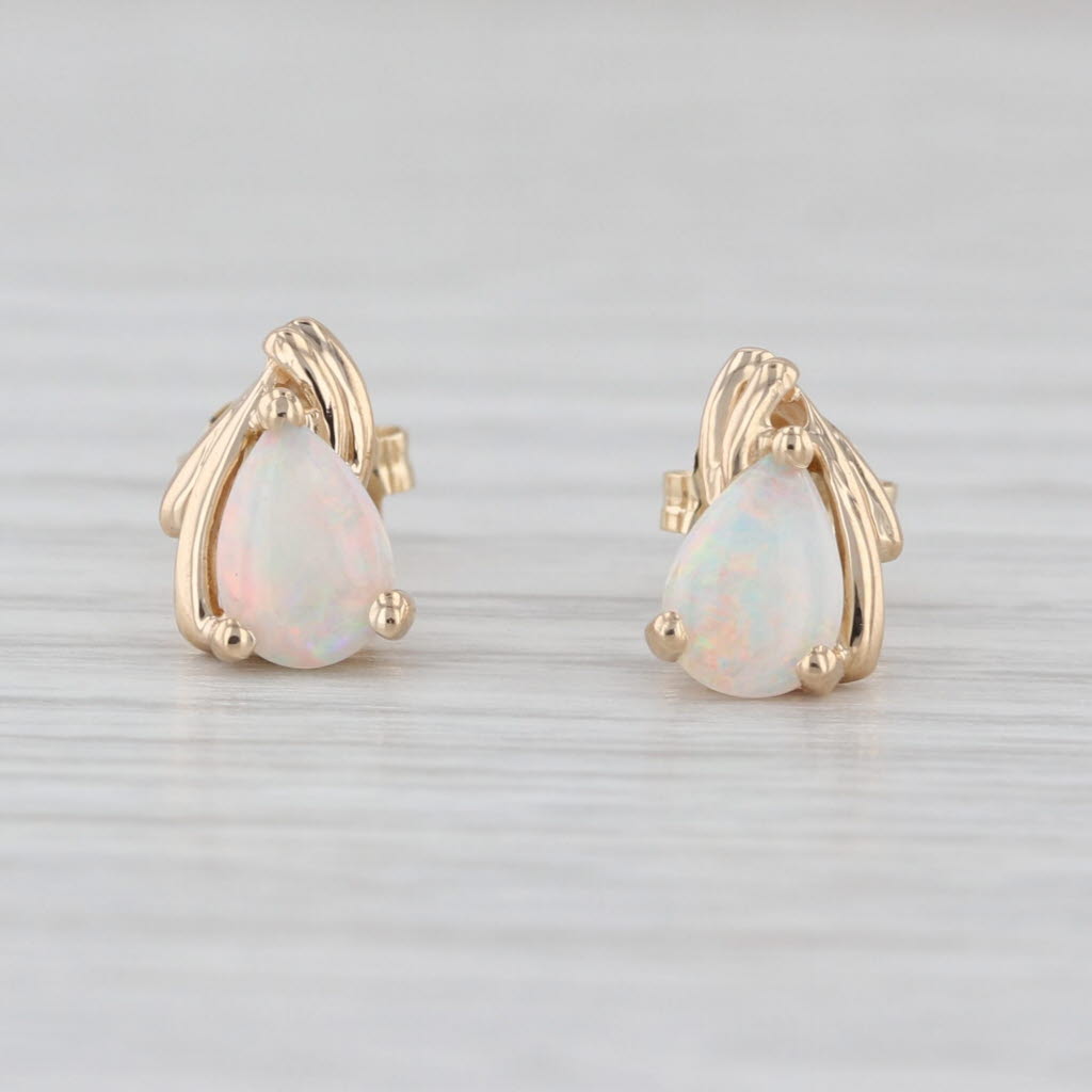 Pear Cabochon Opal Stud Earrings 14k Yellow Gold Teardrop Studs