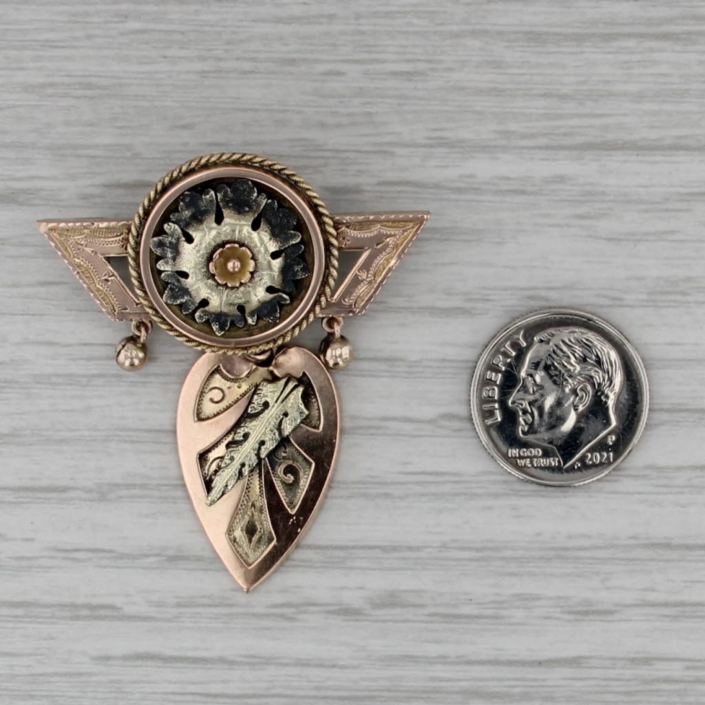 Antique Floral Brooch 14k Yellow Green Gold C.1900 Pin