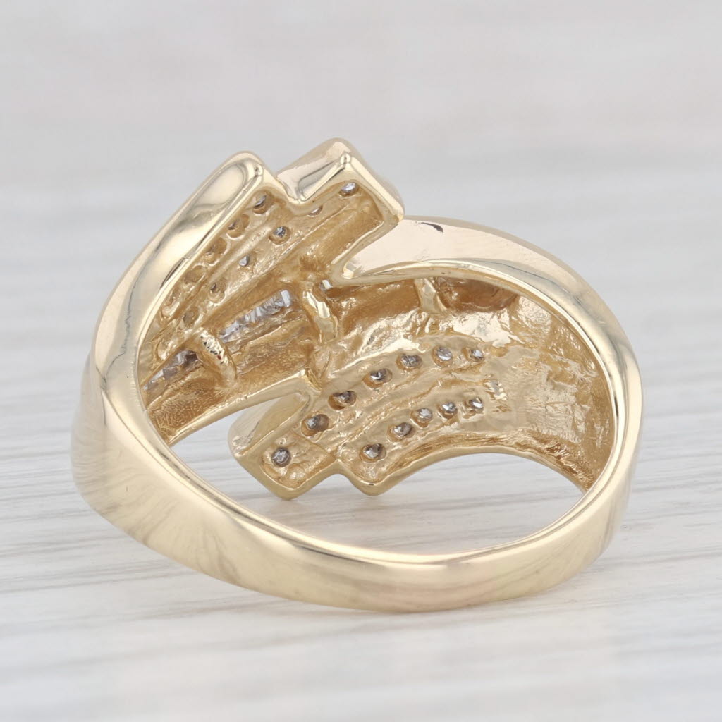 Light Gray 0.43ctw Diamond Scalloped Bypass Ring 10k Yellow Gold Size 8 Cocktail