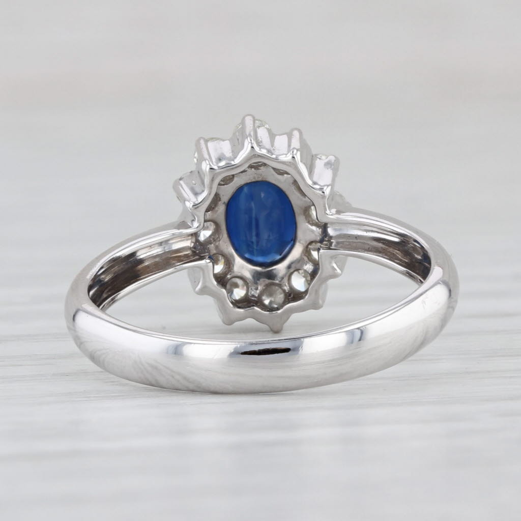 1.30ctw Blue Sapphire Diamond Halo Ring 18k White Gold Size 7.25 Engagement